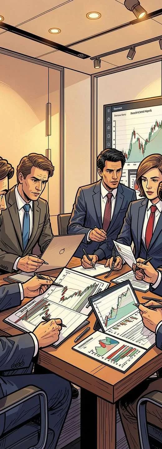 Analysts reviewing financial research